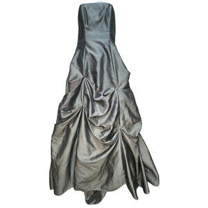 DJ Jaz Women Strapless Satin Organza Side Pick-Up Ball Gown Size Gray Silver